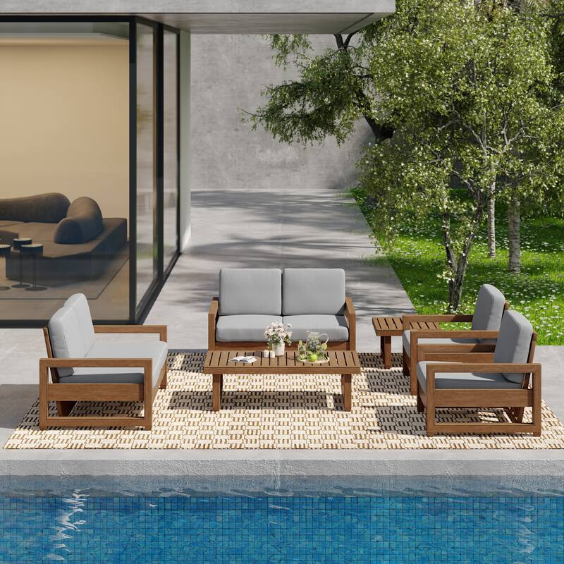 Oversize Teak Wood Loveseat Armchair Outdoor Patio Conversation Set with Cushion