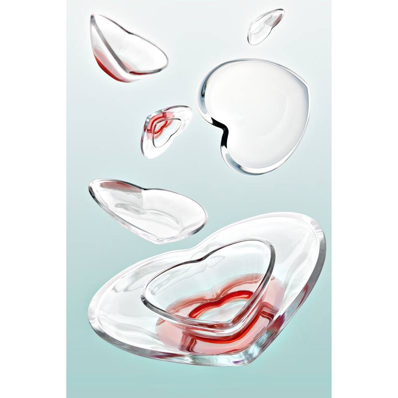 Glass Small Oval Bowls-Set of 6- Heart Shaped-5.75" Length x 5.5"Width