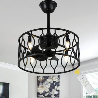 Bella Depot 19" Industrial Black Caged Ceiling Fan with Light Kit and Remote Control 6-Speed Reversible Motor - 18.9"