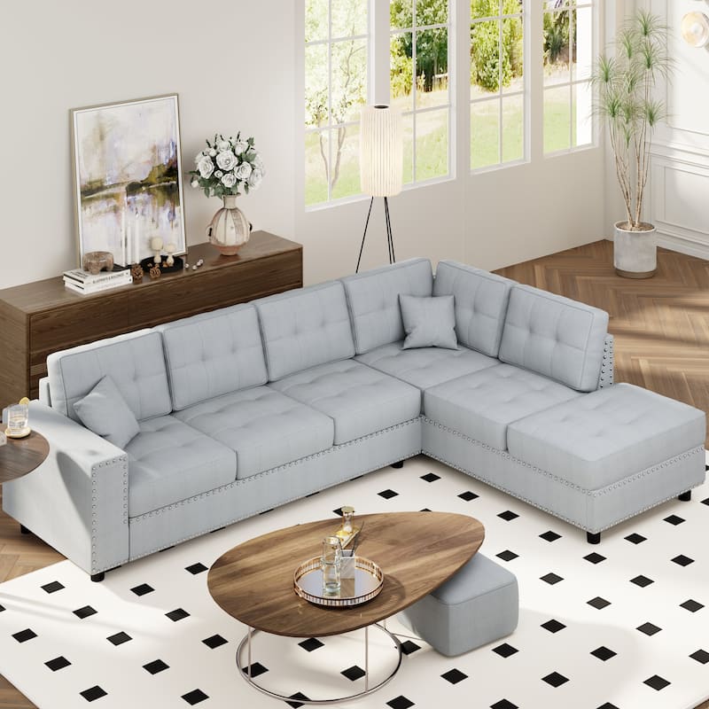 109.2" L-Shaped 5-Seat Modular Sectional Sofa with Removable Back Cushions and 2 Pillows in Quality Linen