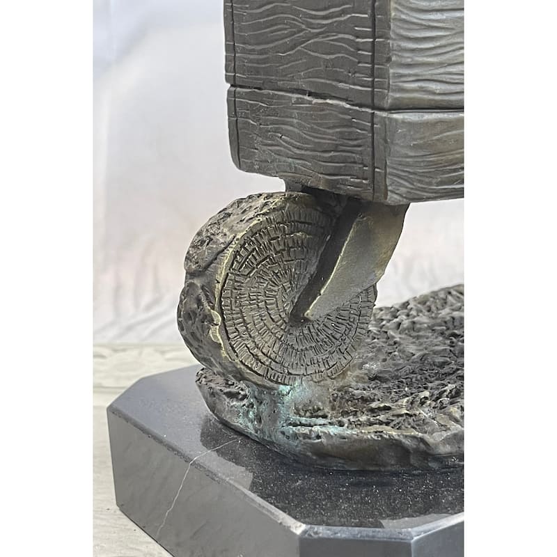English Imitative BullImitative dog Pushing Wheelbarrow Bronze Planter Dish Sculpture Figure 12 Inches X 12 Inches