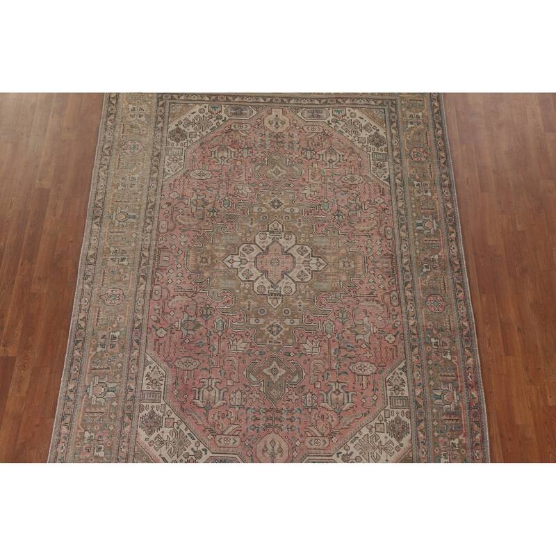 Hand Knotted Oriental 100% Wool Carpet Traditional Medallion Pink Tabriz Area Rug - 9' 9'' X 6' 8''