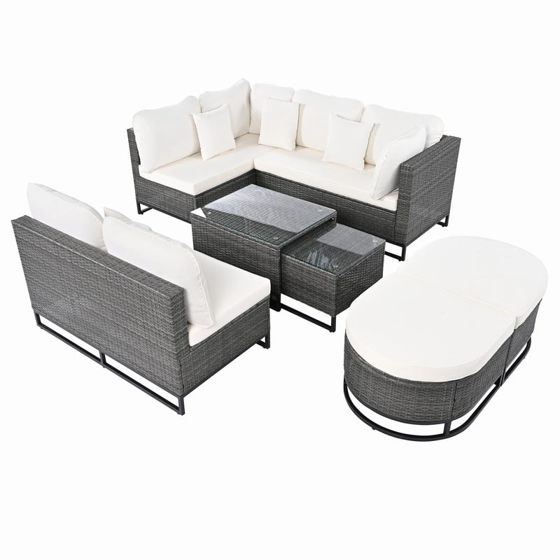 7-Piece Large Outdoor Wicker Sofa Set,Sectional Rattan Patio Furniture with Removable Cushions and Free Combination