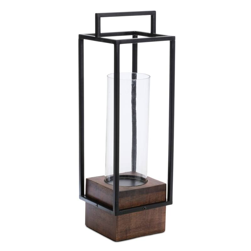 Iron Framed Wooden Base Candle Holder - 20" - Black and Brown