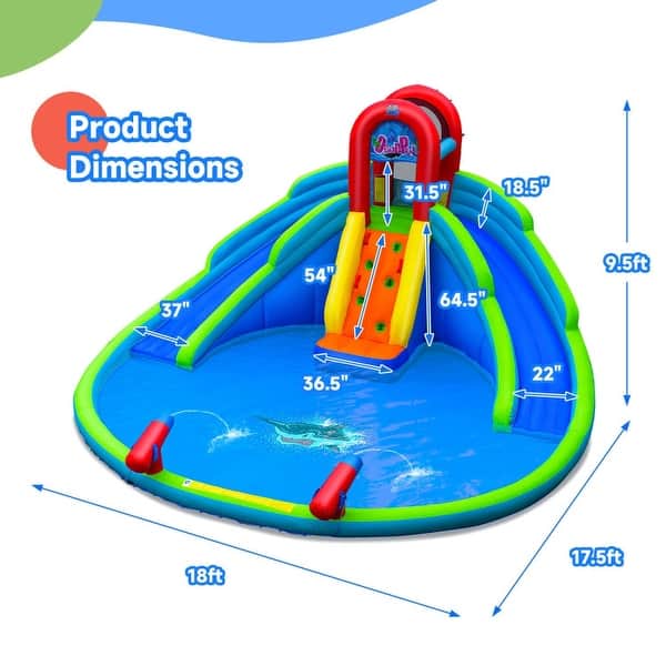 dimension image slide 0 of 2, Inflatable Waterslide Bounce House with Upgraded Handrail without Blower - 216" x 212.5" x 116" (W x D x H)