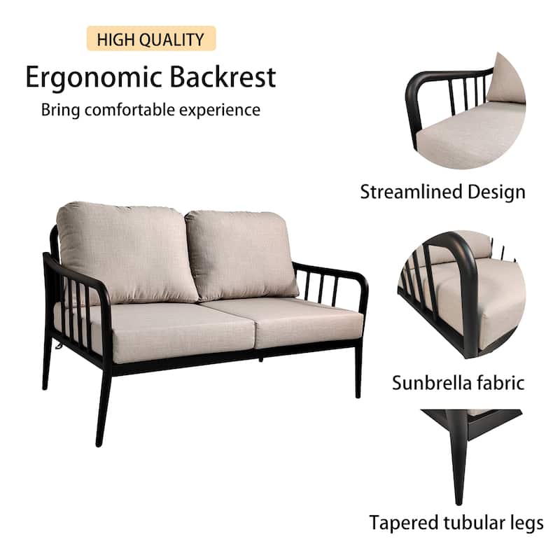 2PC Outdoor Aluminum Patio Furniture Loveseat Sofa Conversation/Chat Set