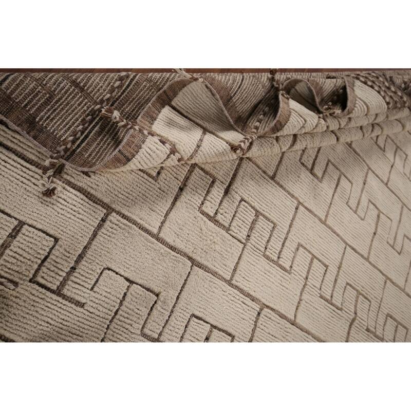 Modern Moroccan Large Rug Handmade Beige Wool Carpet - 11'10"x 16'1"