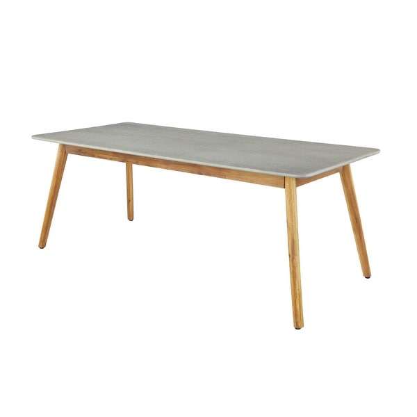 Large Rectangular Concrete Outdoor Dining Table w Wooden Mid-Century Legs 78.5" x 30" - 79 x 36 x 30. Opens flyout.