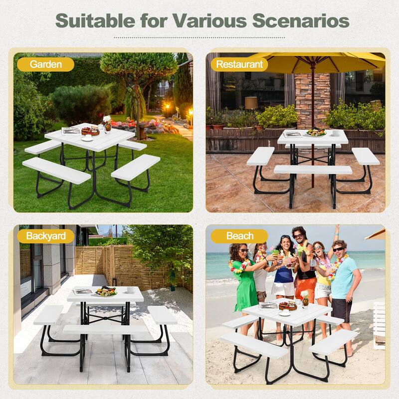 Gymax Outdoor Picnic Table 8-person Square Picnic Table Bench Set w/ 4