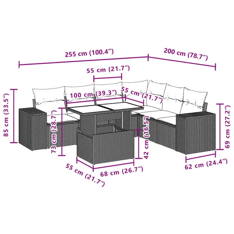 vidaXL Patio Sofa Set with Cushions Outdoor Furniture 7 Piece Poly Rattan