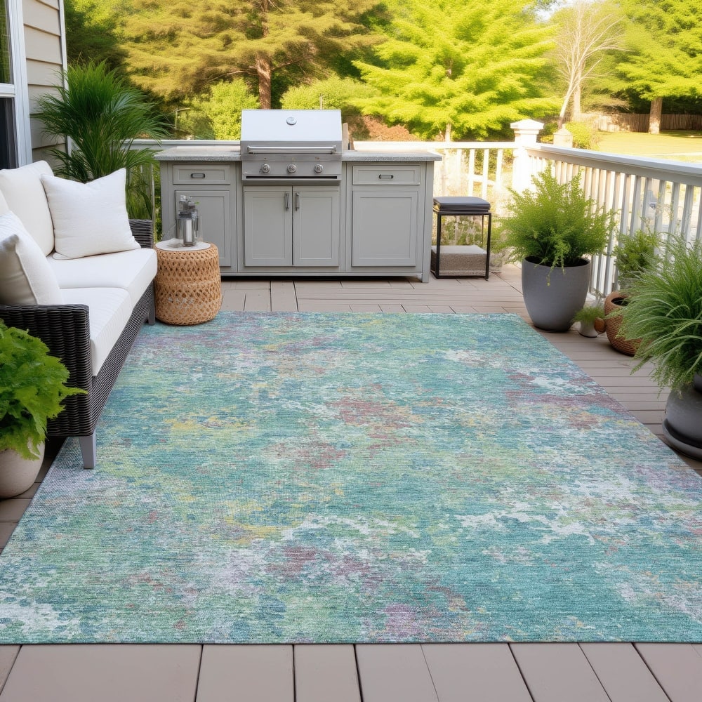Machine Washable Indoor/Outdoor Abstract Watercolor Chantille Rug