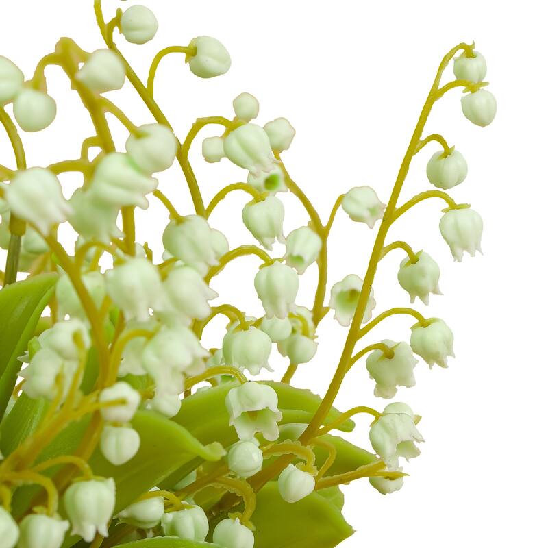 National Tree Company 11 in. Green Lily-of-the-Valley Flowers in White Basket - 11 in
