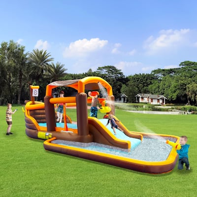 Inflatable Cruise Ship Bounce House Water Park with Slide, Splash Pool, Basketball & Blower