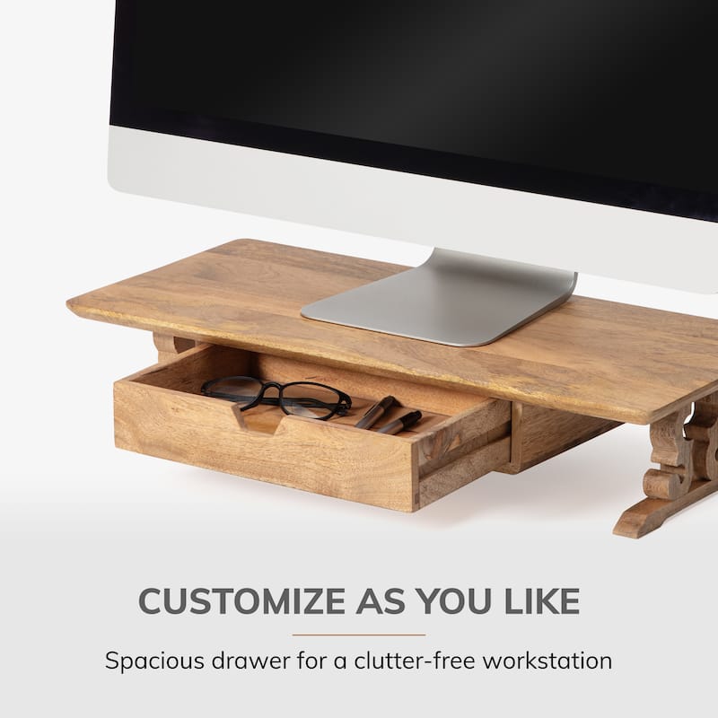 Jani Wood Monitor Stand Riser Desk - Ergonomic Design Stand, Desktop Organizer Table for Home, Office Workspace, Gaming Desk