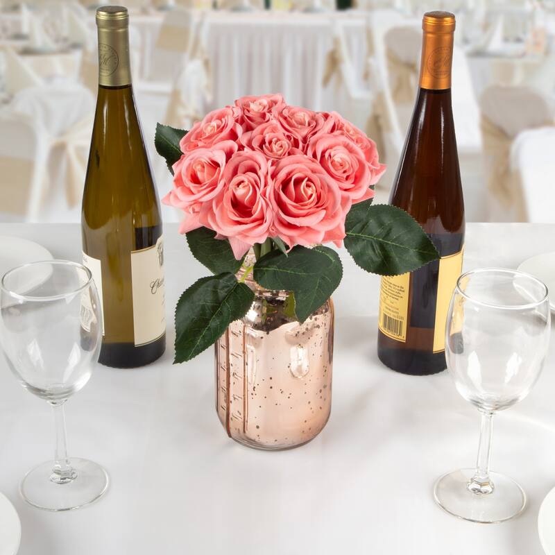 Pure Garden 18Pc Rose Artificial Flowers, Coral