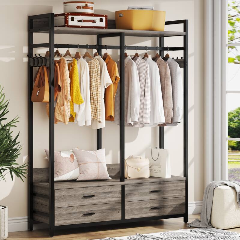 Freestanding Closet Organizer, 47-in Heavy Duty Garment Rack with Drawers and Hooks