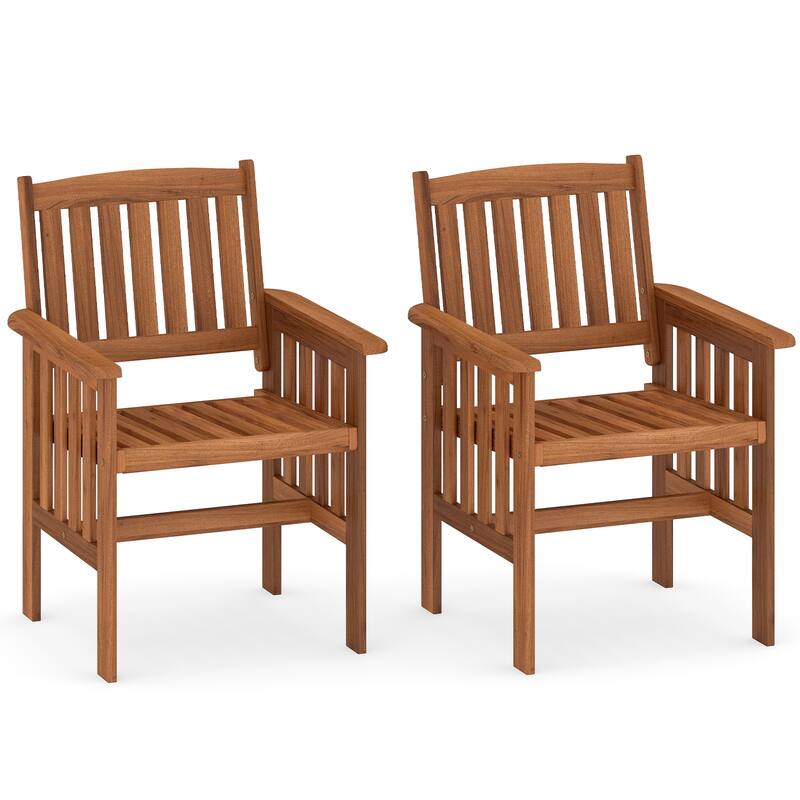 2 Wooden Patio Chairs with Inclined Backrest and Armrests Perfect for Garden Balcony - 25" x 23" x 35"