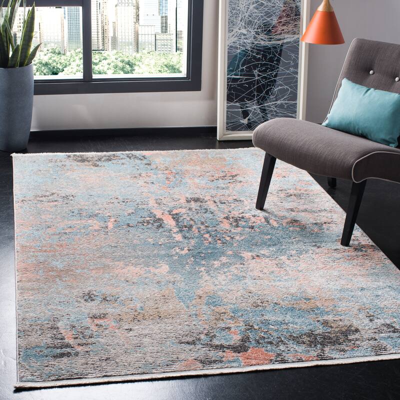 SAFAVIEH Shivan Kathryne Modern & Contemporary Abstract Blue/Ivory Rug - 4' x 6' - Blue/Ivory