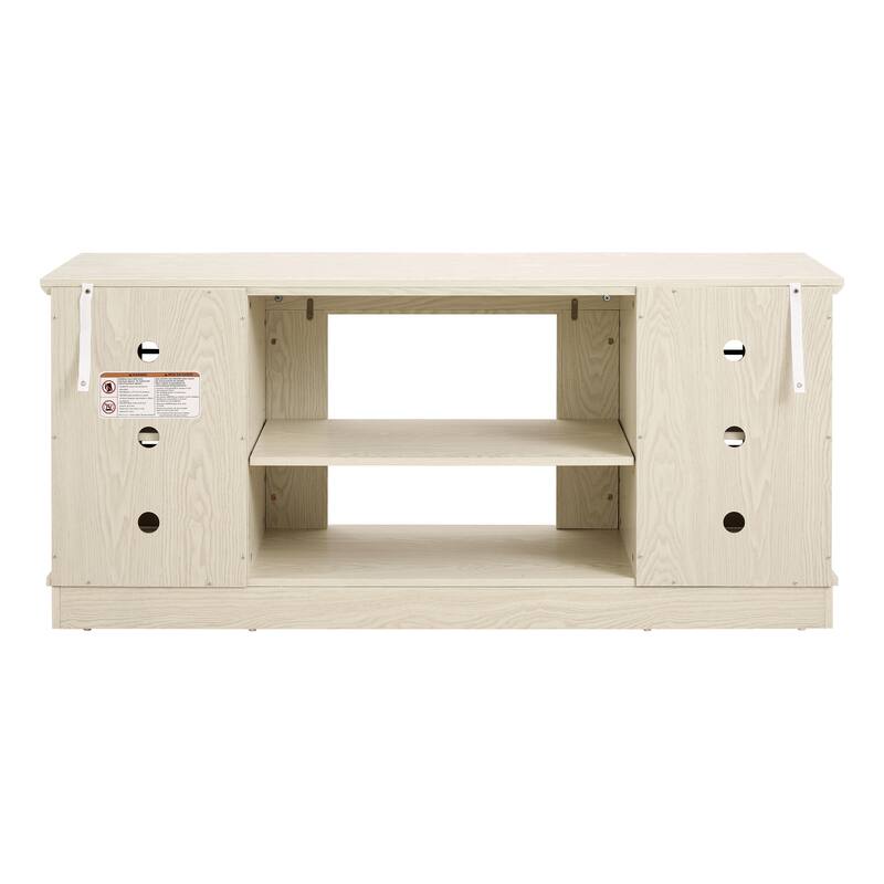 Modern TV Stand, Faux Stone Media Console Cabinet, Entertainment Center with 2-Door Storage, for Living Room, White