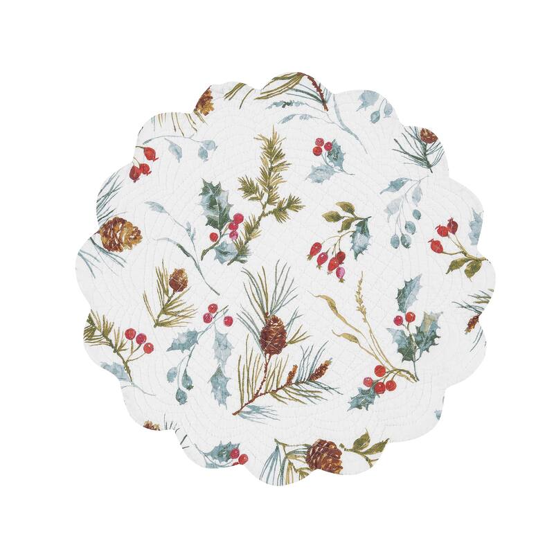 Edith Round Quilted Reversible Holly Botanical Placemat Set of 6