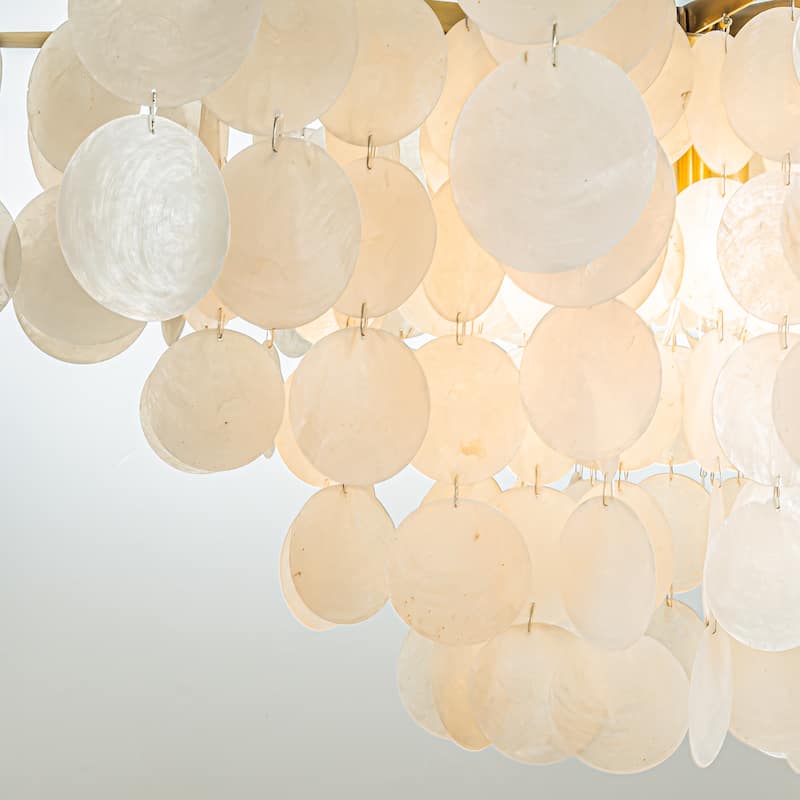 Cone Shape Tier Coastal Capiz Shells Chandelier With Antique Gold Metal