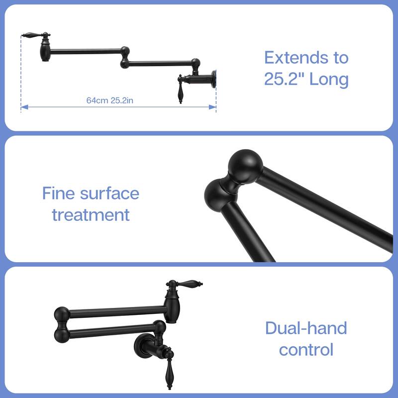 Wall Mount Commercial Pot Filler Faucet,Brass Material Folding Faucet, with Stretchable Double Joint Swing Arms