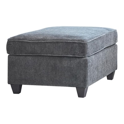 Fabric Upholstered Rectangular Ottoman, Dark Grey