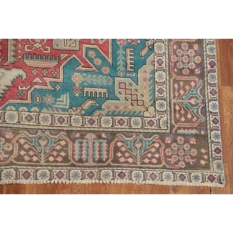 Pink Red Geometric Tabriz Persian Area Rug Hand-Knotted Wool Carpet - 6'6"x 9'10"