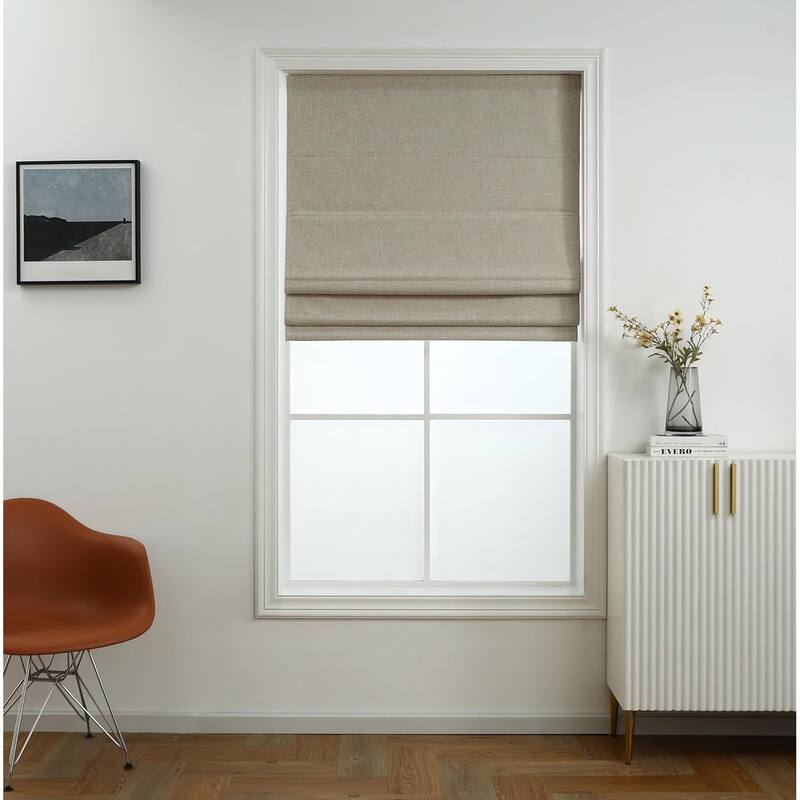 100% Blackout Roman Shade Belgian Linen Look Polyester Fabric - 23"Wx64"H - Natural linen