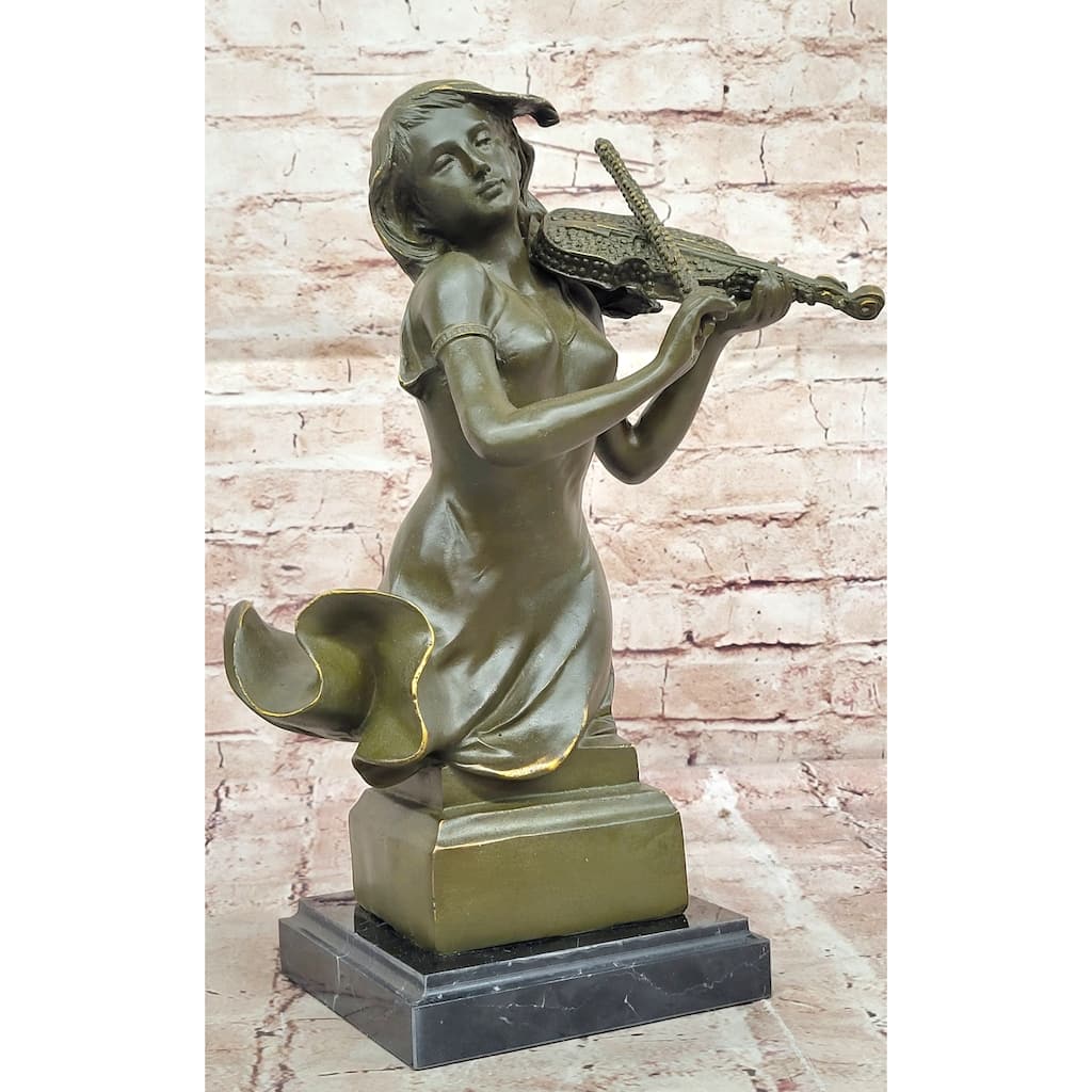 Female Violinist Bronze Sculpture - Classical Music Performer Art