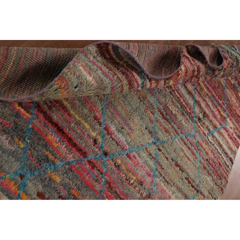 Striped Trellis Moroccan Area Rug Handmade Wool Carpet - 5'8" x 9'9"