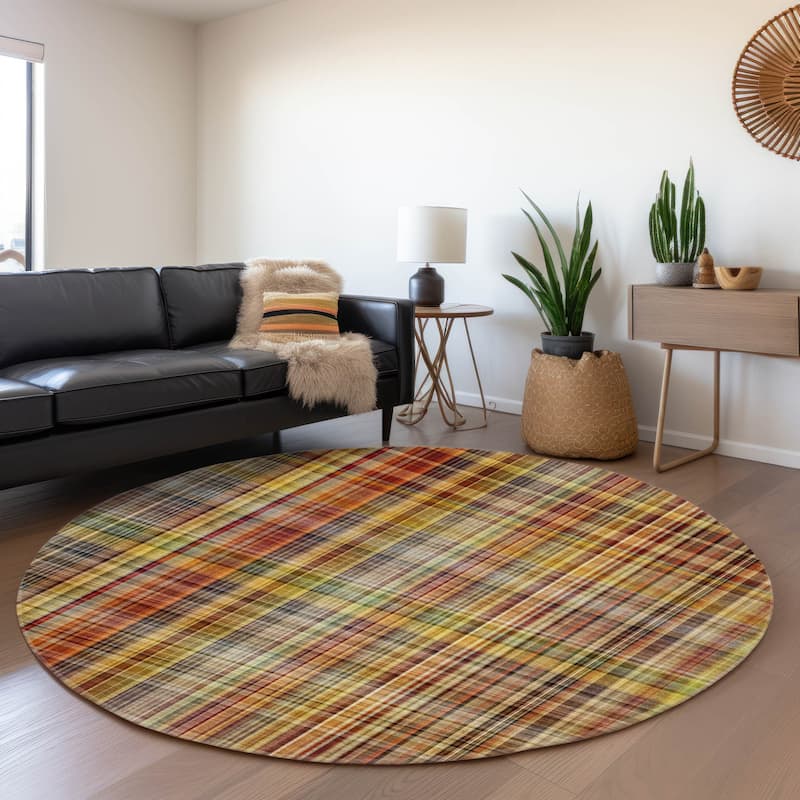 Premium Washable Super Soft Plaid Mayfield Rug - Paprika - 8' x 8' - Round