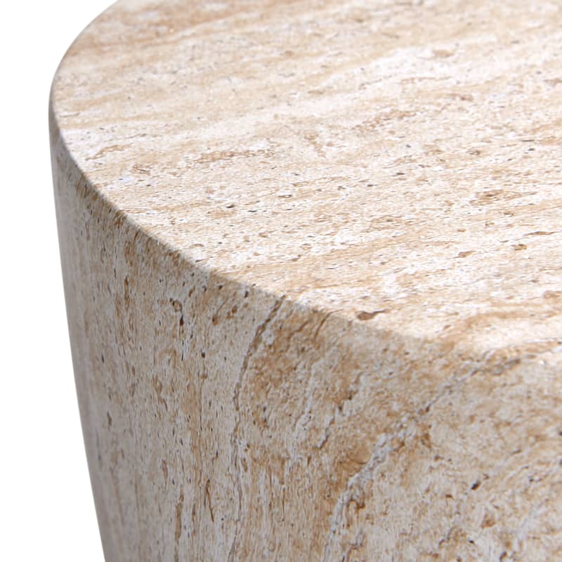 Tapered Travertine Stone Finish Italian Design MgO Side Accent Table - 14.5"x14.5"x18.3"
