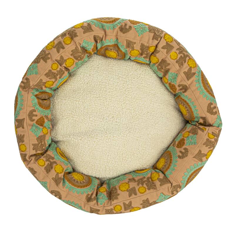 Cotton and Sherpa Pet Bed with Floral Design
