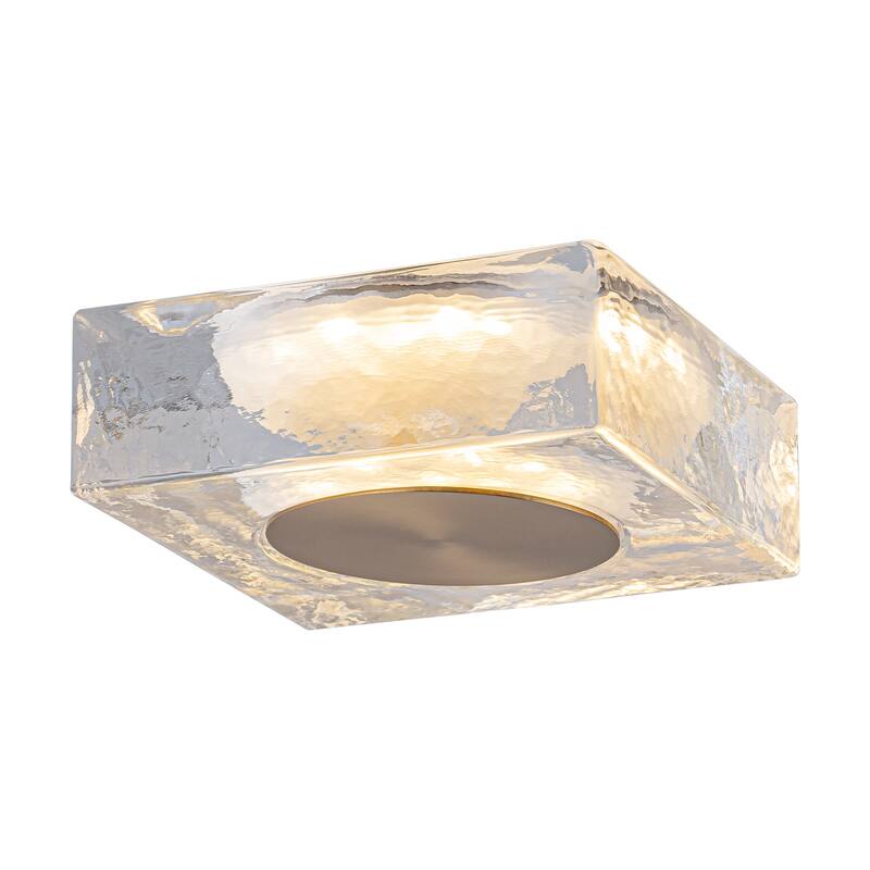 Square LED Wall Sconce Clear Textured Handblown Glass Shade Dimmable