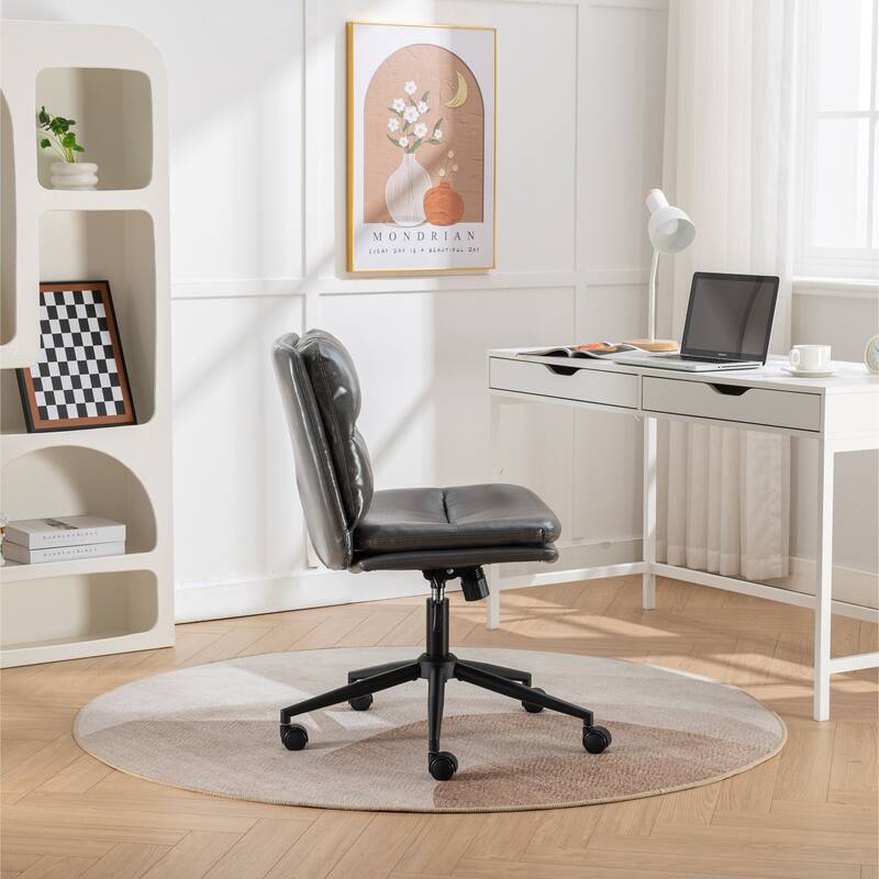 Gray Exquisite Office Chair Visitor Chair with Casters, Upholstered Computer Chair Makeup Chair for Office Bedroom