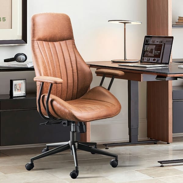 slide 2 of 25, OVIOS Suede Fabric Ergonomic Office Chair High Back Lumbar Support Coffee