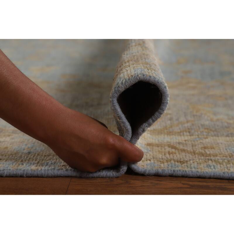 Hand Knotted Oriental 100% Wool Carpet Transitional All-Over Navy Blue & Blues Oushak Area Rug - 11' 11'' X 8' 11''