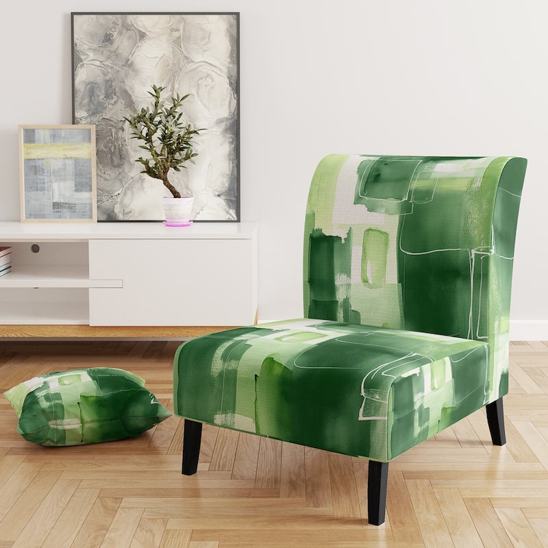Designart "Glam Dancing Shape I" Upholstered Abstract Accent Chair - Modern Arm Chair For Living Room - Slipper Chair - Green