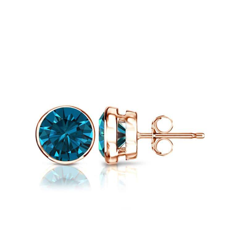 Auriya 14k Gold 1ctw Blue Diamond Stud Earrings Bezel-set (I1-I2) - Rose