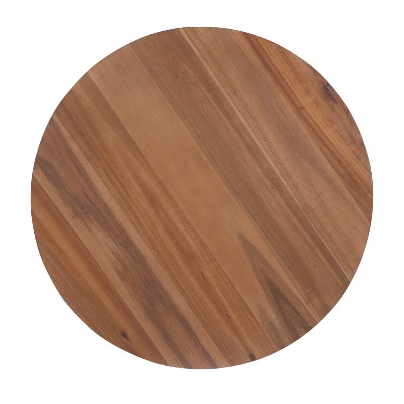 Low Coffee Table Acacia Solid Wood Accent Table with Natural Golden-brown Round Tabletop and Black Vertical Hollow-out Frame