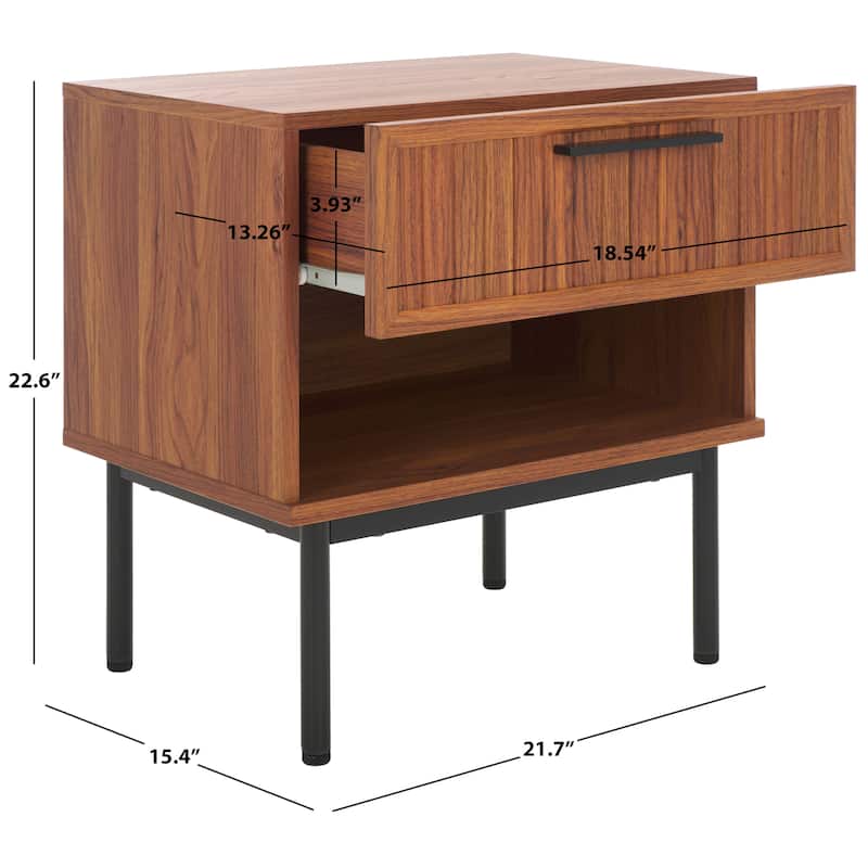 SAFAVIEH Home Axelle 1 Drawer Nightstand. - Walnut/Black.