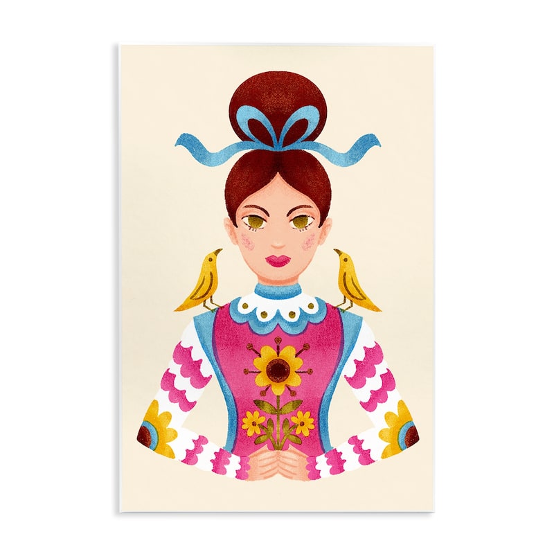 Stupell Brunette Girl with Birds Wall Plaque Art Design By Hannah Moren - 13 x 19
