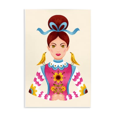 Stupell Brunette Girl with Birds Wall Plaque Art Design By Hannah Moren