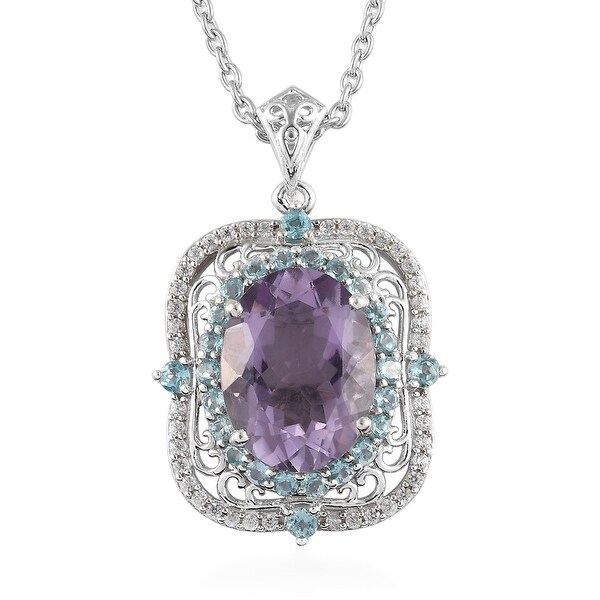 925 Silver Pink Amethyst Apatite Pendant Necklace Size 20 In Ct 10.3 ...