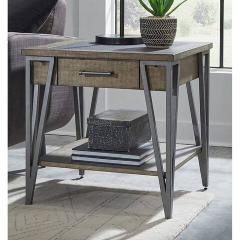 Smoke Wood and Titanium Finished Square End Table