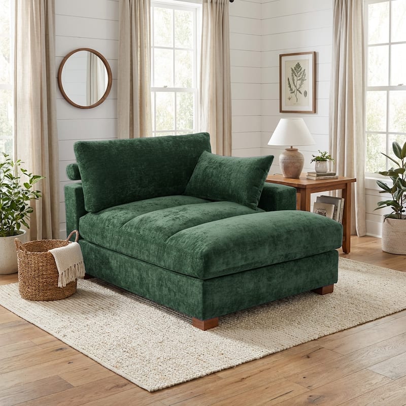 42"W Chenille Upholstered Chaise Lounge - Right Facing - Green