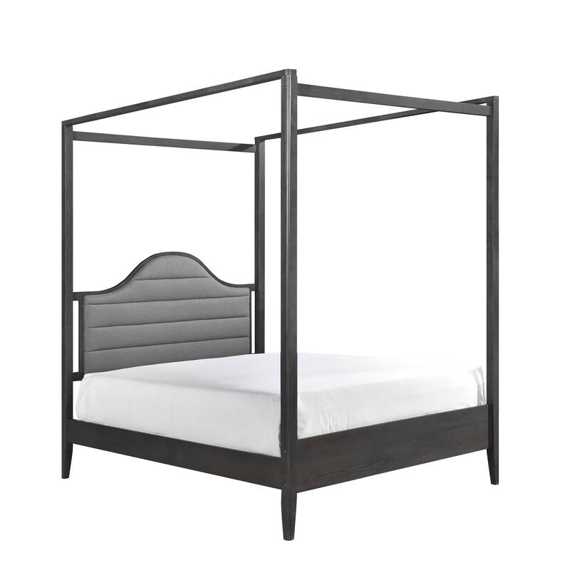 Upholstery Headboard Canopy Queen Bed 1pc Wooden Bedroom Furniture