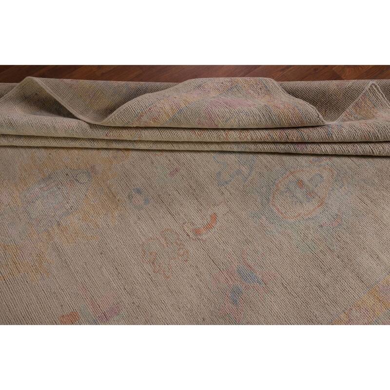 Vegetable Dye Oushak Area Rug Handmade Beige Turkish Wool Carpet - 8'2" x 9'11"