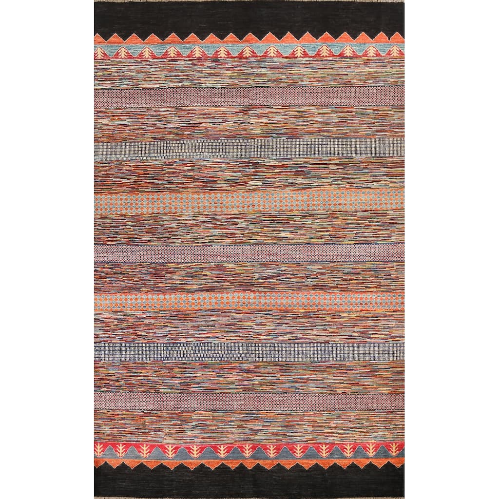 Tribal Contemporary Gabbeh Persian Area Rug Hand-knotted Wool Carpet - 6'6" x 9'8"